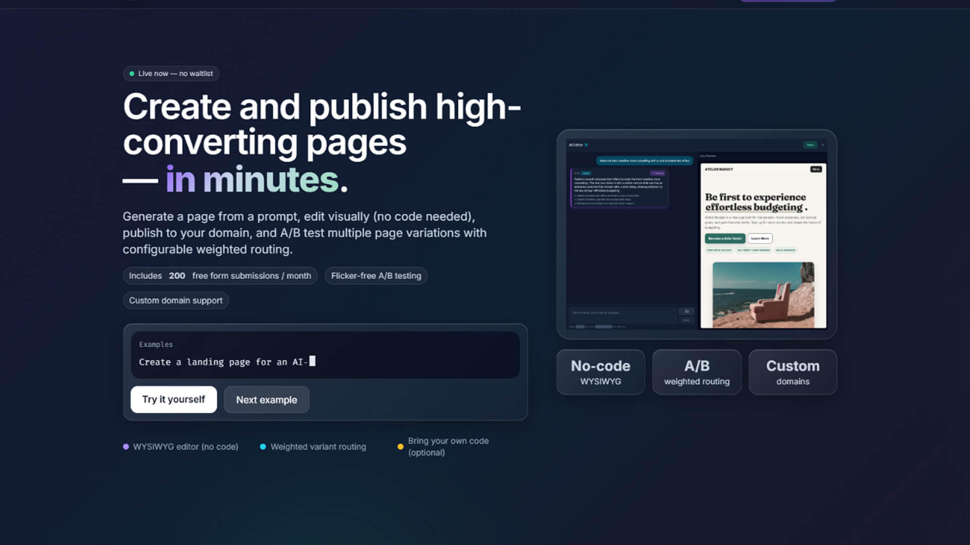 Experimently: Crea landing page en minutos con diseños personalizados